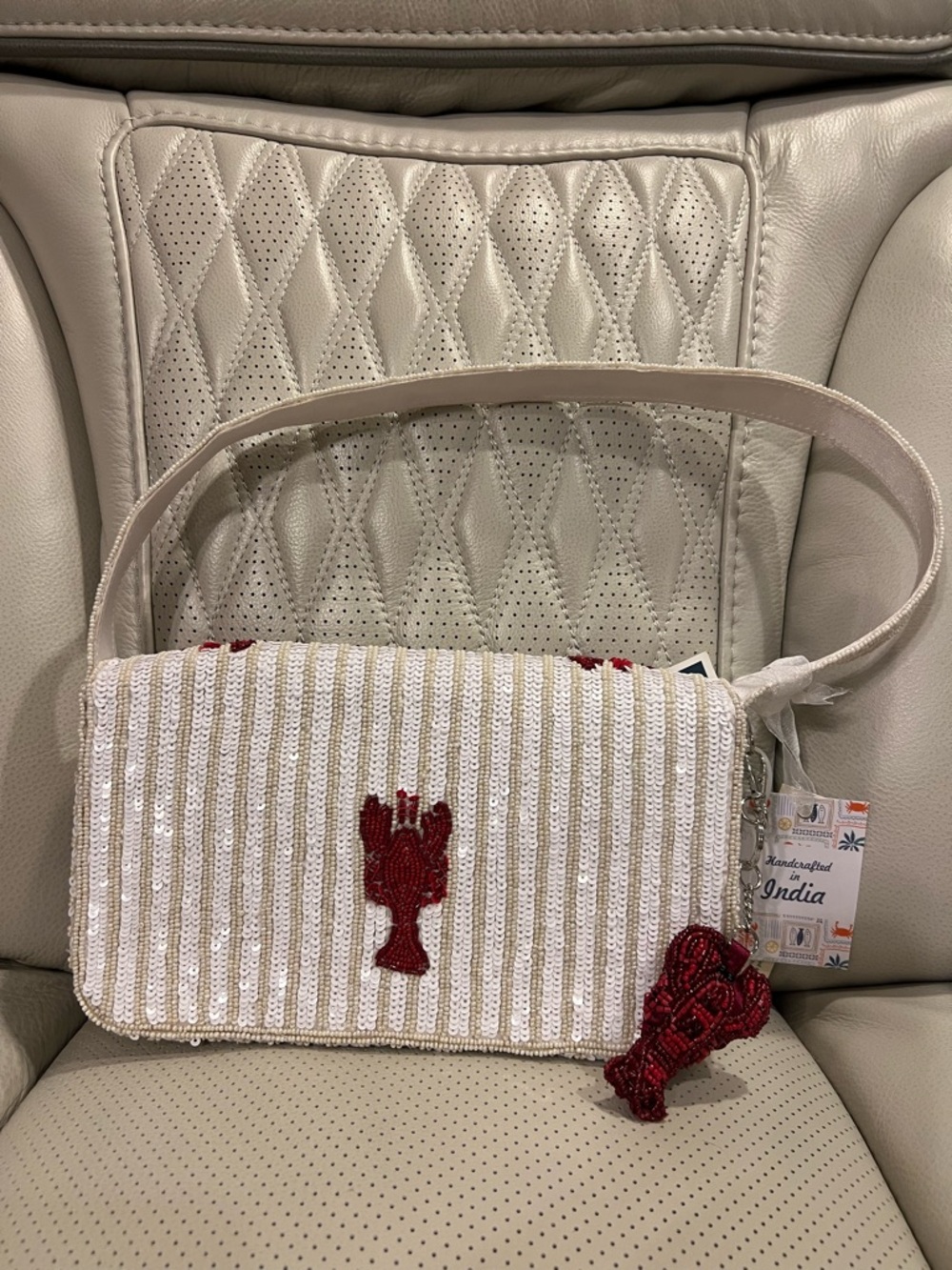 Beaded Lobster Accent White Crossbody Bag - Unknown Brand - Picture 2 of 2